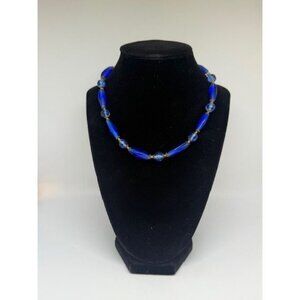 Vintage Japan Shades of Blue Beaded Choker Necklace